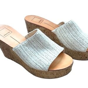 Dolce Vita Cork Wedge Slide Sandals Woven Raffia Upper Platform Mule Size 9-9.5